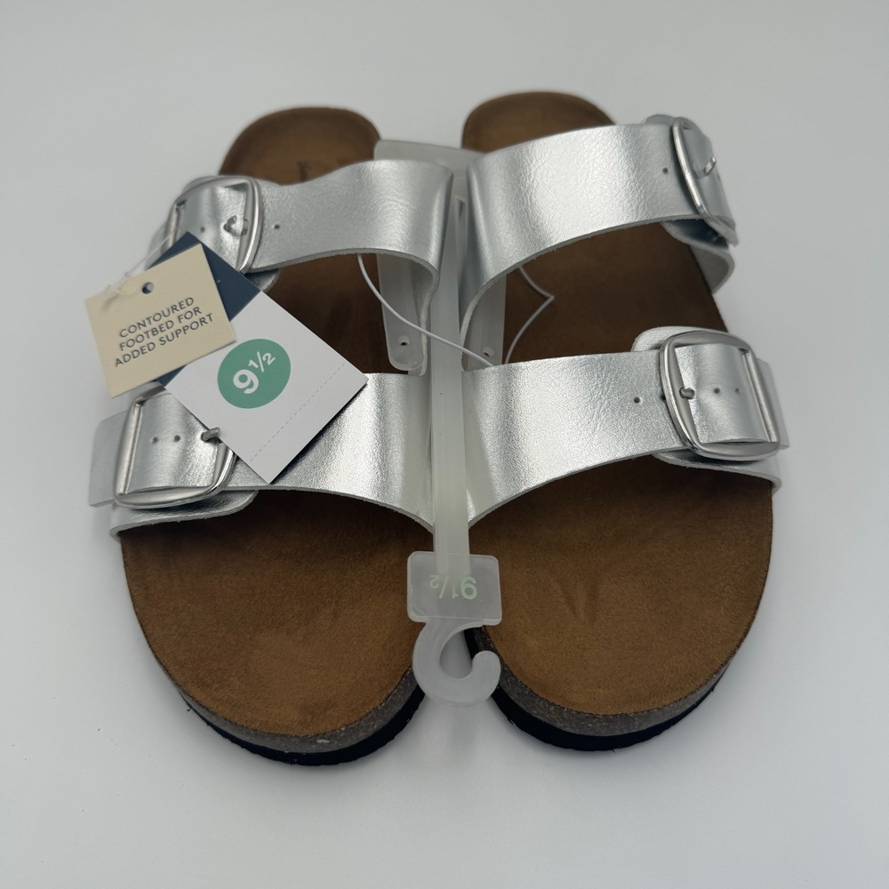 Universal Thread Devin Two-Band Footbed Sandal Silver Size 9.5 NWT‎ - Picture 3 of 9